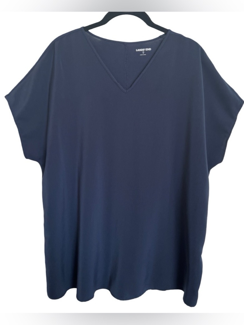 Ladies Lands End Navy Mixed Media Top Blouse SZ XL X-Large
